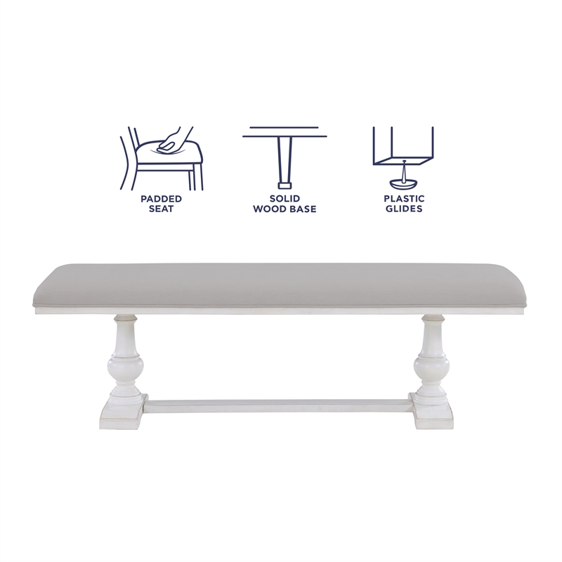 Pemberly Row Engineered Wood and Polyester Upholstered Bench in White