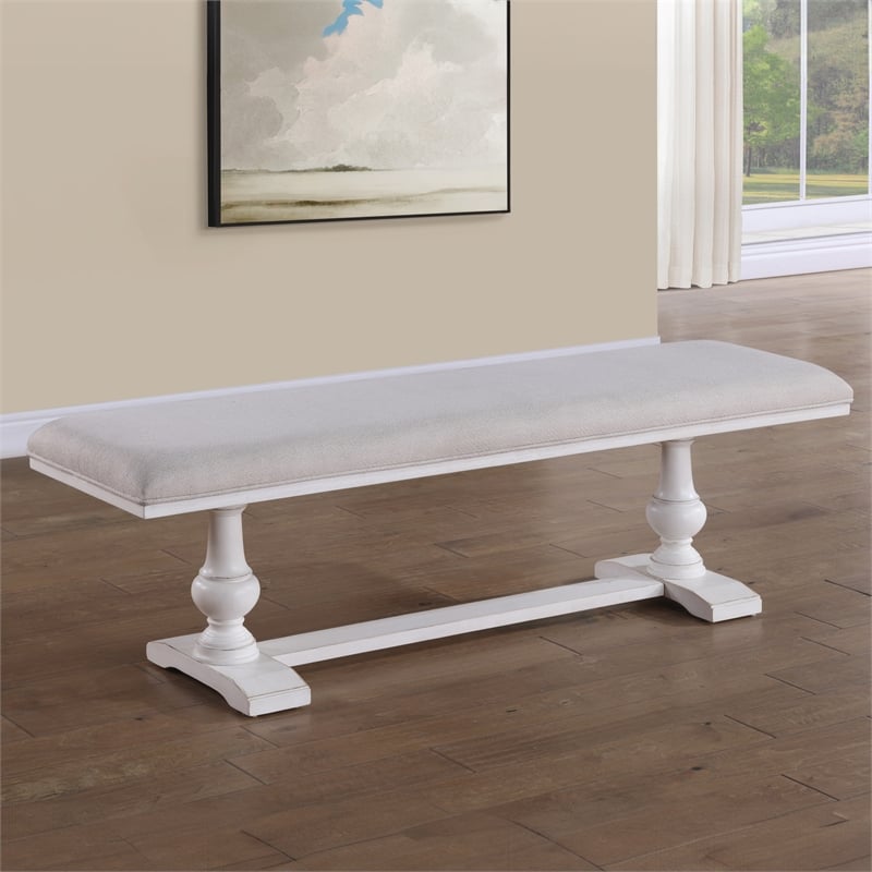 Pemberly Row Engineered Wood and Polyester Upholstered Bench in White