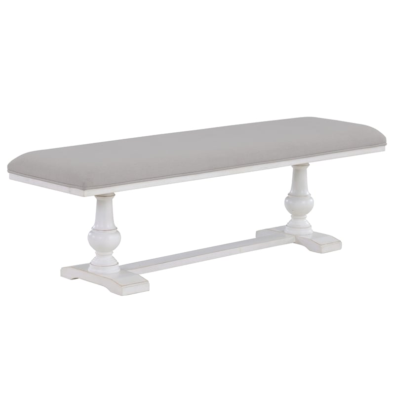 Pemberly Row Engineered Wood and Polyester Upholstered Bench in White