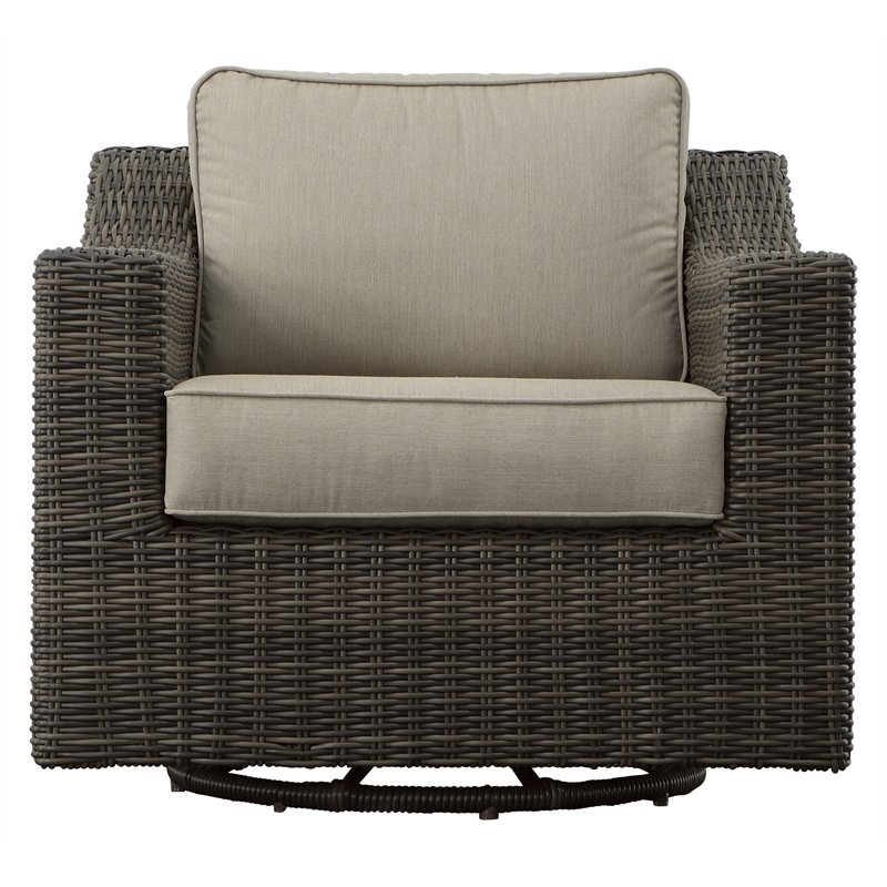 Pemberly Row Swivel Lounge Chair with .5 Round Wicker in Brown (Set of 2)