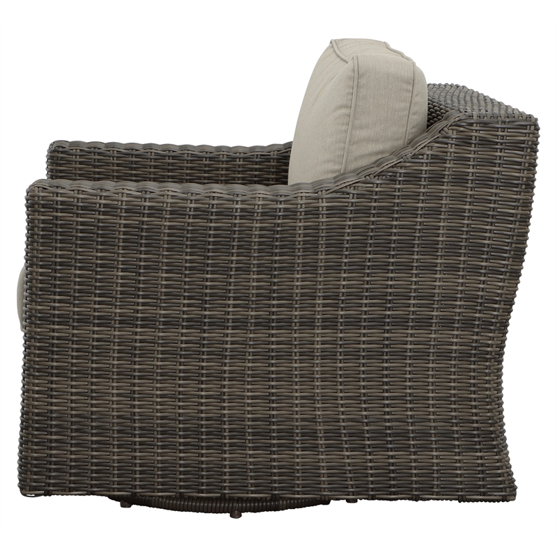 Pemberly Row Swivel Lounge Chair with .5 Round Wicker in Brown (Set of 2)