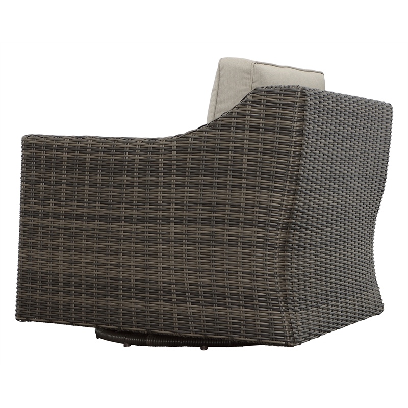 Pemberly Row Swivel Lounge Chair with .5 Round Wicker in Brown (Set of 2)