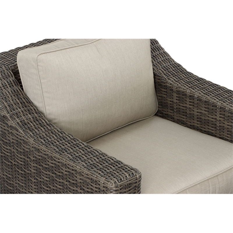 Pemberly Row Swivel Lounge Chair with .5 Round Wicker in Brown (Set of 2)