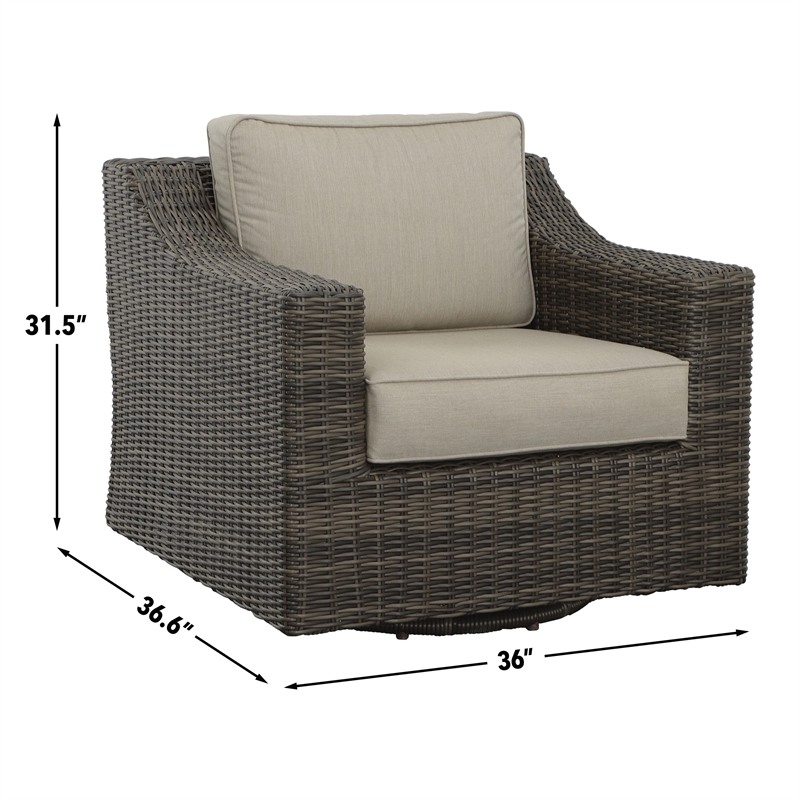 Pemberly Row Swivel Lounge Chair with .5 Round Wicker in Brown (Set of 2)