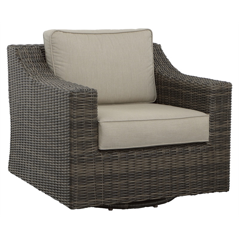Pemberly Row Swivel Lounge Chair with .5 Round Wicker in Brown (Set of 2)