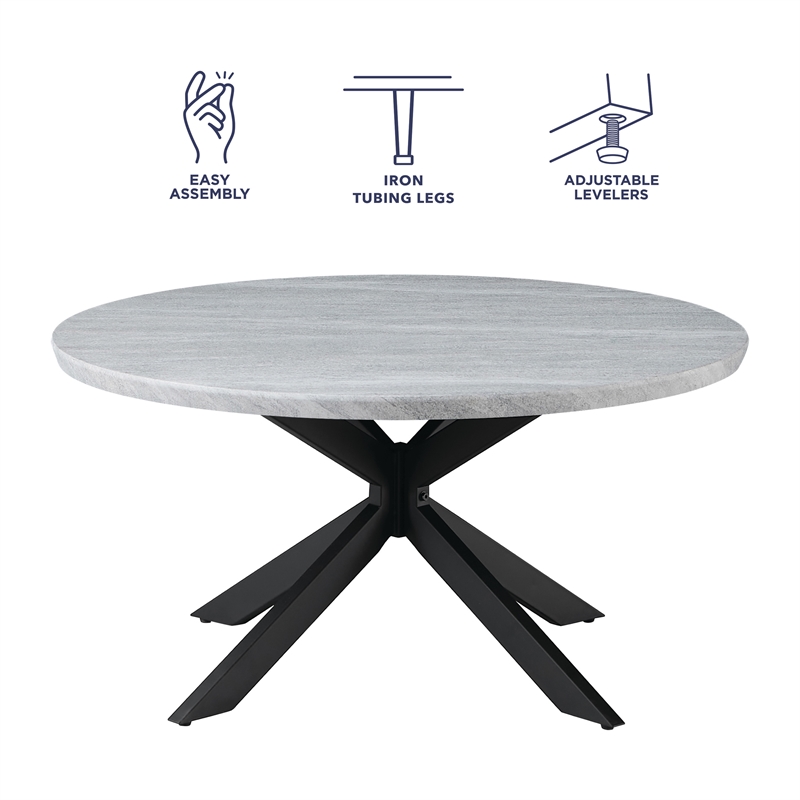 Pemberly Row Contemporary Engineered Wood Round Cocktail Table in Gray