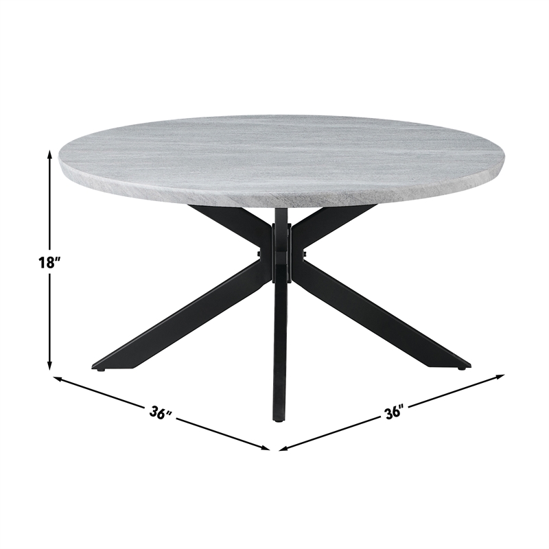 Pemberly Row Contemporary Engineered Wood Round Cocktail Table in Gray