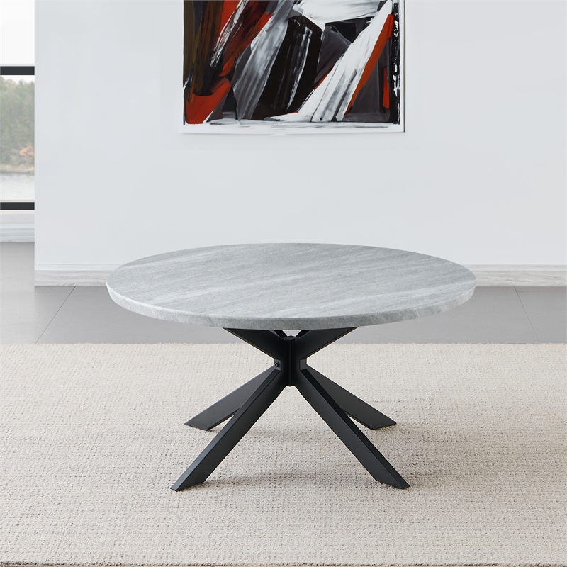 Pemberly Row Contemporary Engineered Wood Round Cocktail Table in Gray