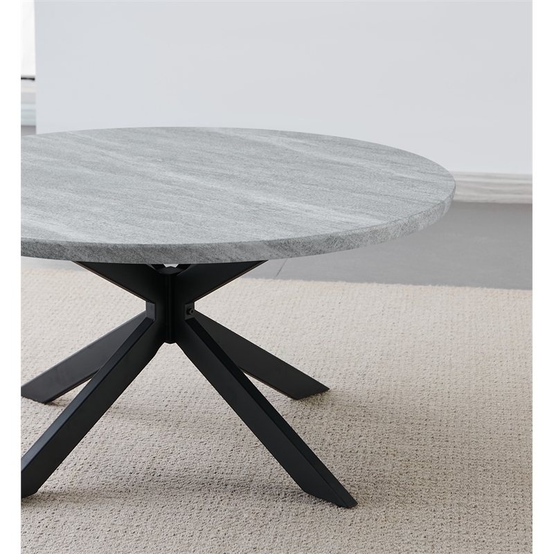 Pemberly Row Contemporary Engineered Wood Round Cocktail Table in Gray