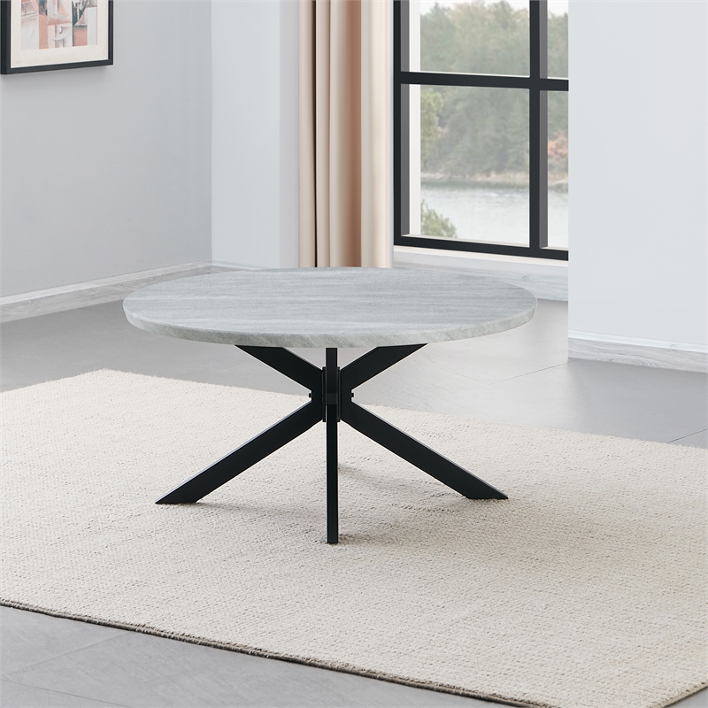 Pemberly Row Contemporary Engineered Wood Round Cocktail Table in Gray
