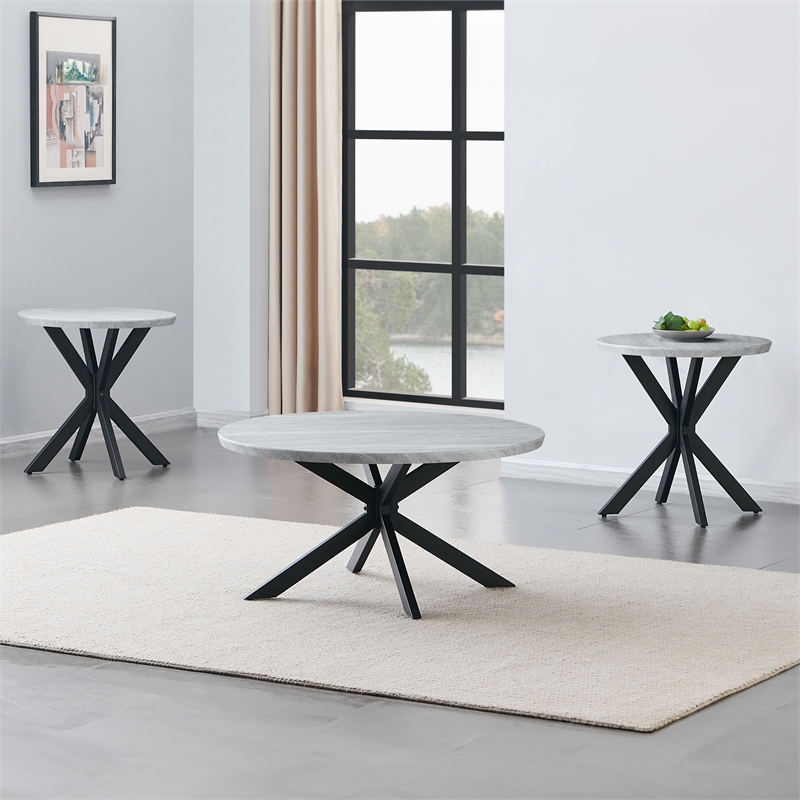 Pemberly Row Contemporary Engineered Wood Round Cocktail Table in Gray