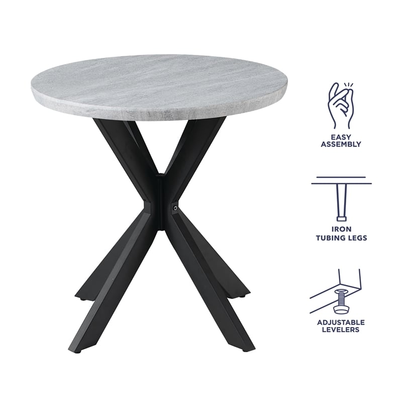 Pemberly Row Contemporary Faux Marble Round End Table in Gray
