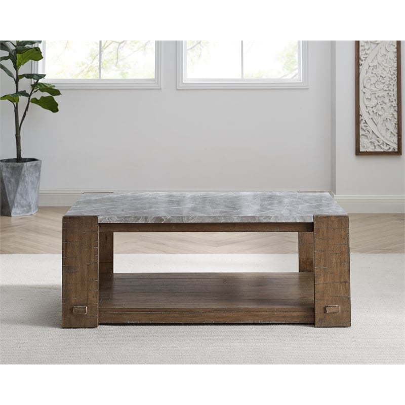 Pemberly Row Sintered Stone Cocktail Tbl with Casters in Brown