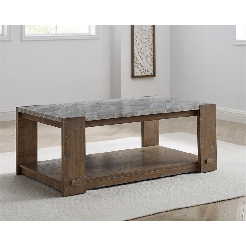 Pemberly Row Sintered Stone Cocktail Tbl with Casters in Brown
