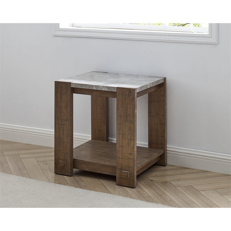 Pemberly Row Farmhouse / Country Engineered Wood End Table in Brown