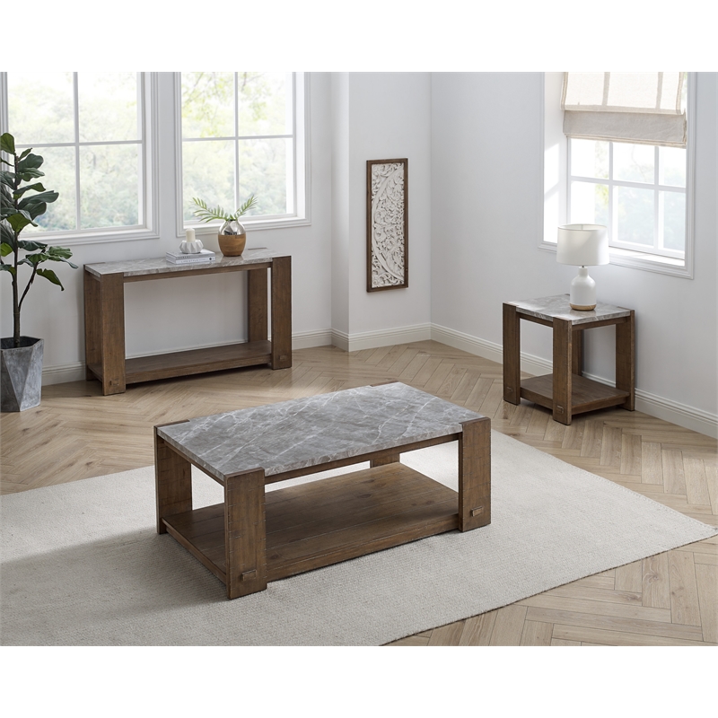Pemberly Row Farmhouse / Country Engineered Wood End Table in Brown