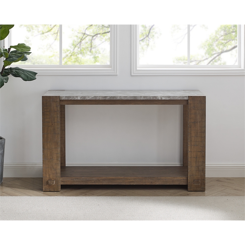Pemberly Row Farmhouse Engineered Wood Console Table in Brown