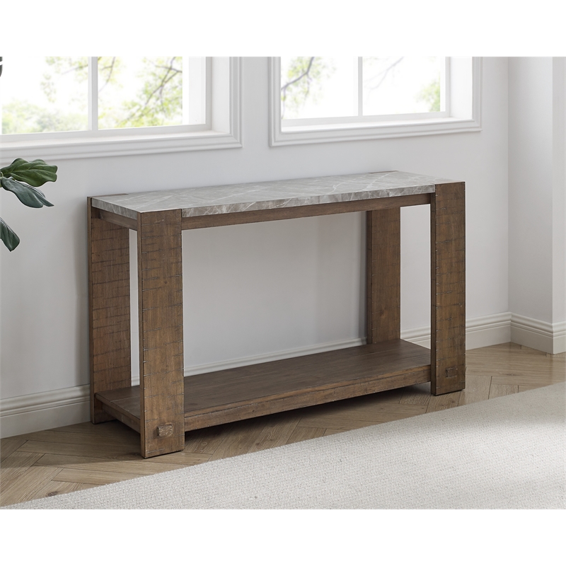 Pemberly Row Farmhouse Engineered Wood Console Table in Brown