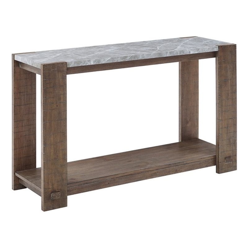 Pemberly Row Farmhouse Engineered Wood Console Table in Brown