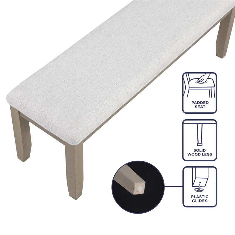 Pemberly Row Contemporary Polyester Upholstered Dining Bench in Gray