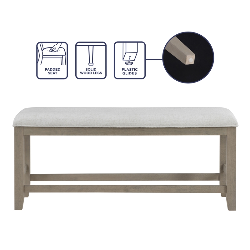 Pemberly Row Engineered Wood and Polyester Upholstered Counter Bench Gray