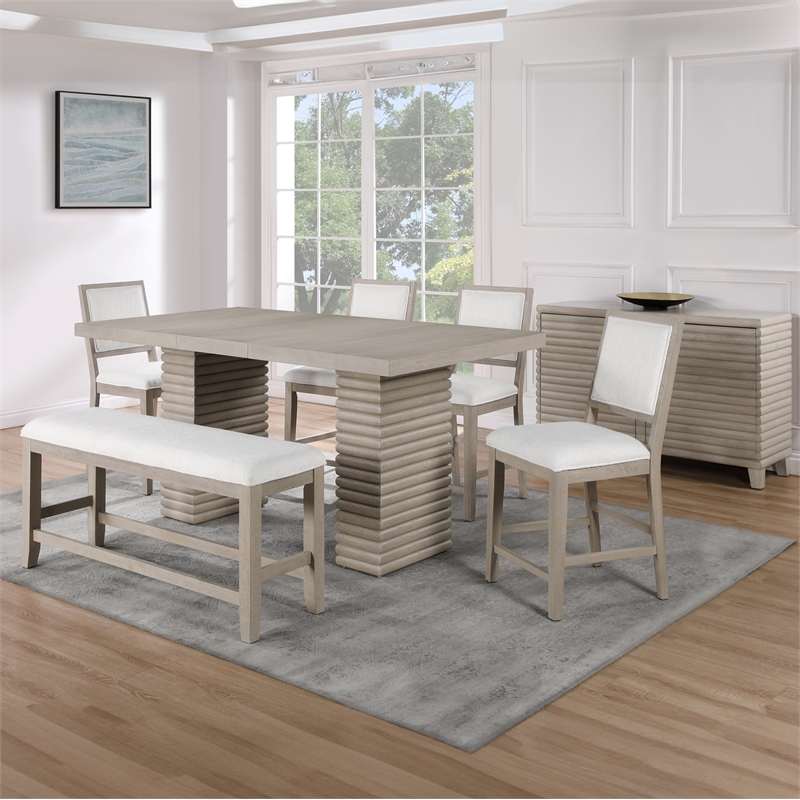 Pemberly Row Engineered Wood and Polyester Upholstered Counter Bench Gray