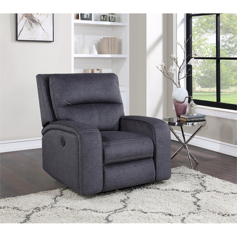 Pemberly Row Polyester Upholstered Power Reclining Chair in Gray