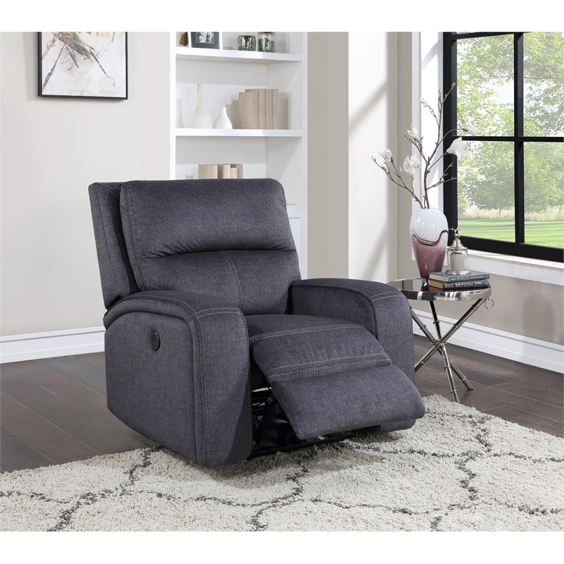 Pemberly Row Polyester Upholstered Power Reclining Chair in Gray