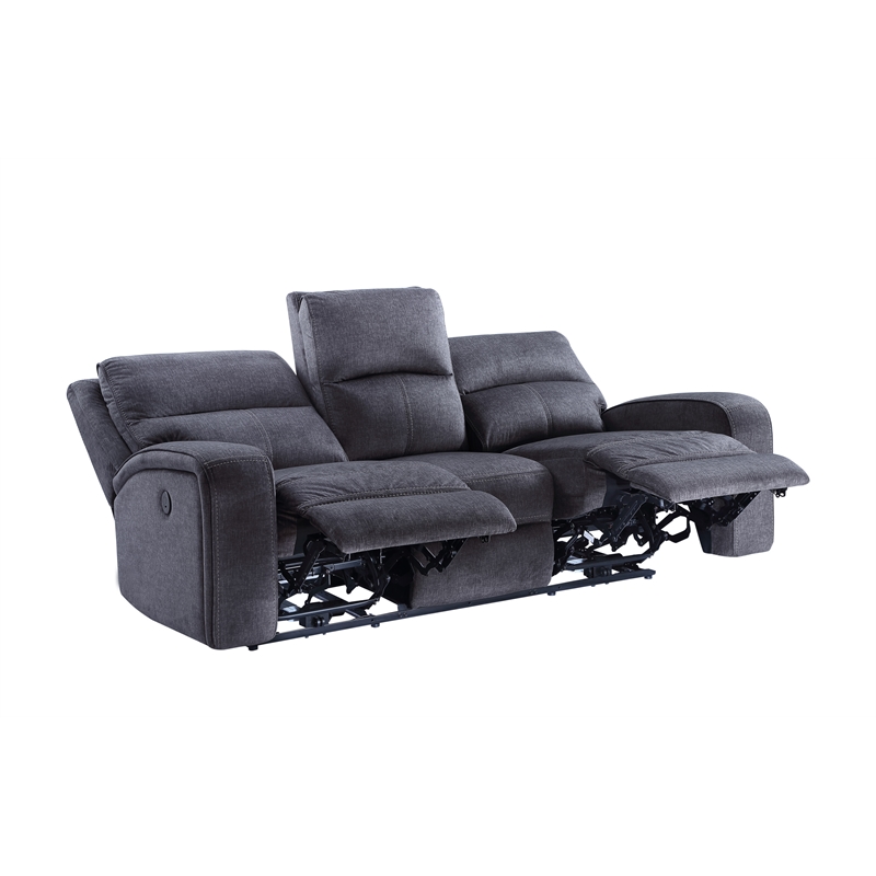 Pemberly Row Traditional Polyestered Upholstered Power Sofa in Gray