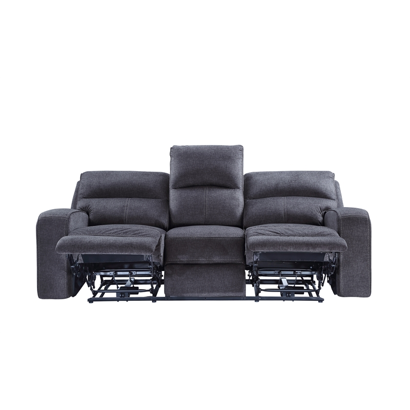 Pemberly Row Traditional Polyestered Upholstered Power Sofa in Gray