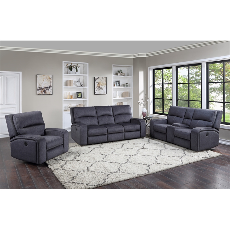 Pemberly Row Traditional Polyestered Upholstered Power Sofa in Gray