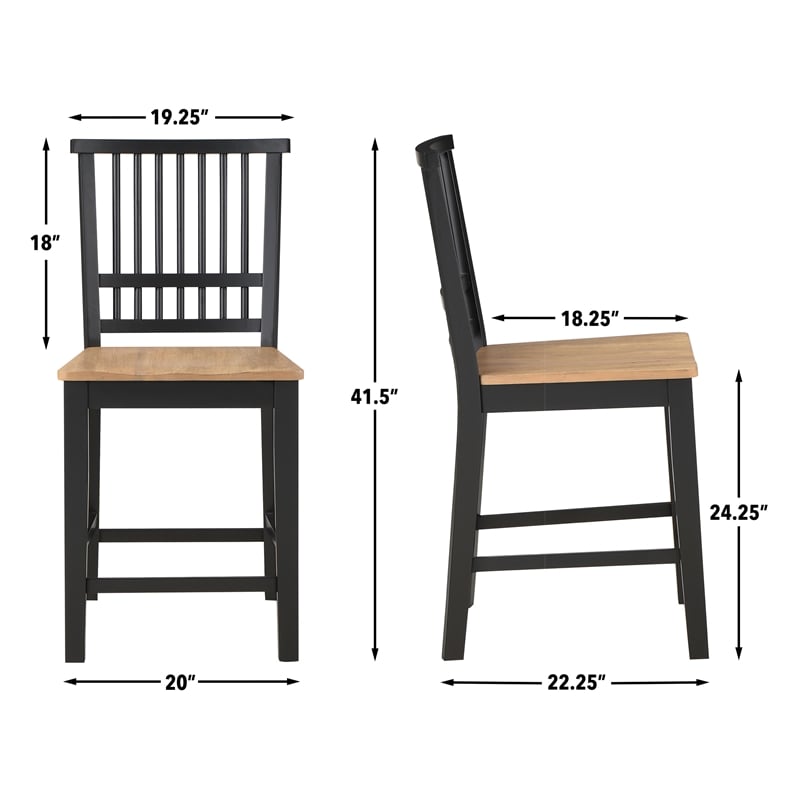 Pemberly Row Rubberwood/Iron Counter Chair in Black (Set of 2)