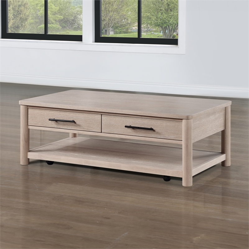 Pemberly Row Contemporary Engineered Wood Cocktail Table in Light Brown