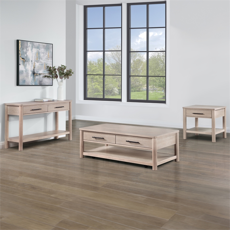 Pemberly Row Contemporary Engineered Wood Cocktail Table in Light Brown