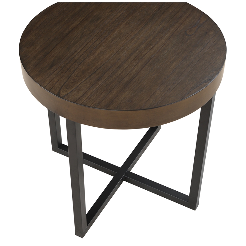 Pemberly Row Contemporary Engineered Wood/Iron End Table in Brown