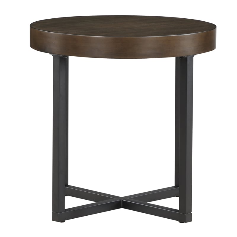 Pemberly Row Contemporary Engineered Wood/Iron End Table in Brown
