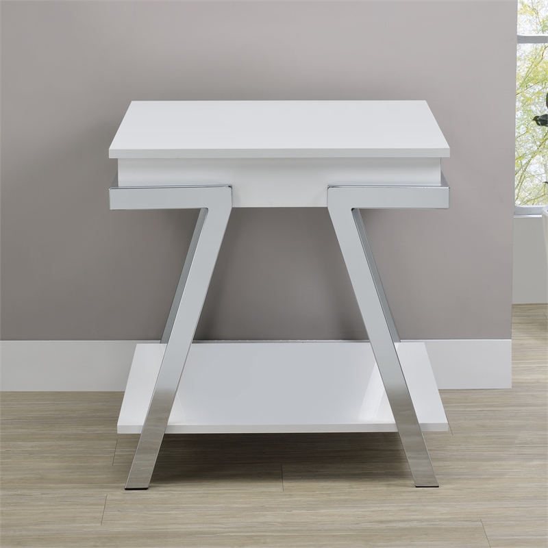 Pemberly Row Contemporary Engineered Wood Square End Table in White