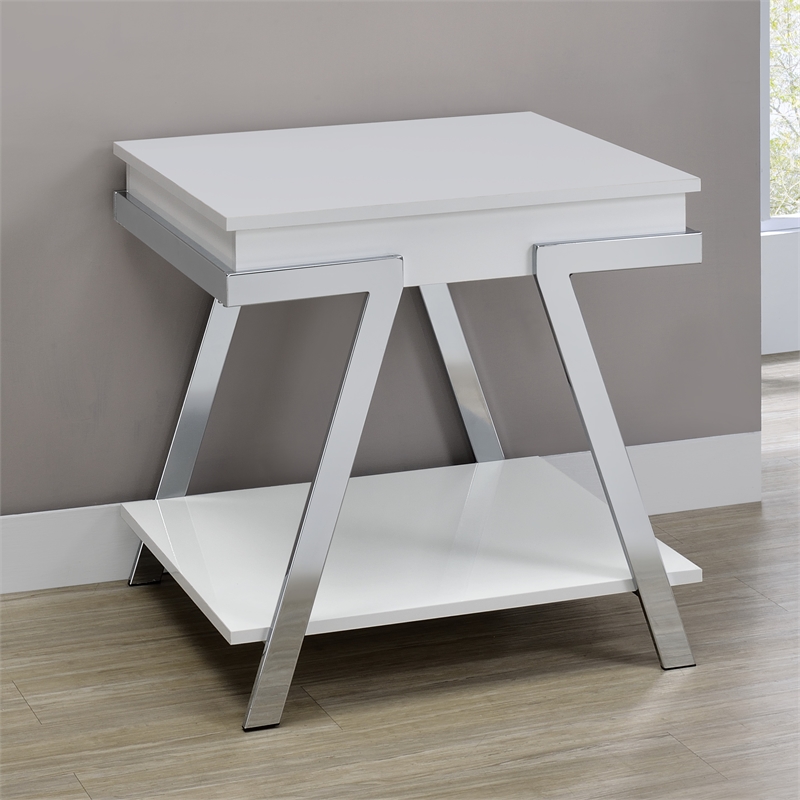 Pemberly Row Contemporary Engineered Wood Square End Table in White