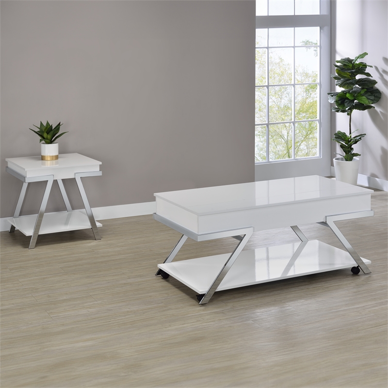 Pemberly Row Contemporary Engineered Wood Square End Table in White