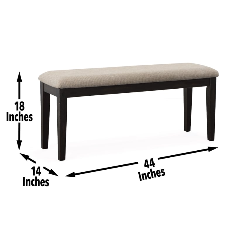 Pemberly Row Solid Wood and Polyester Upholstered Bench in Black