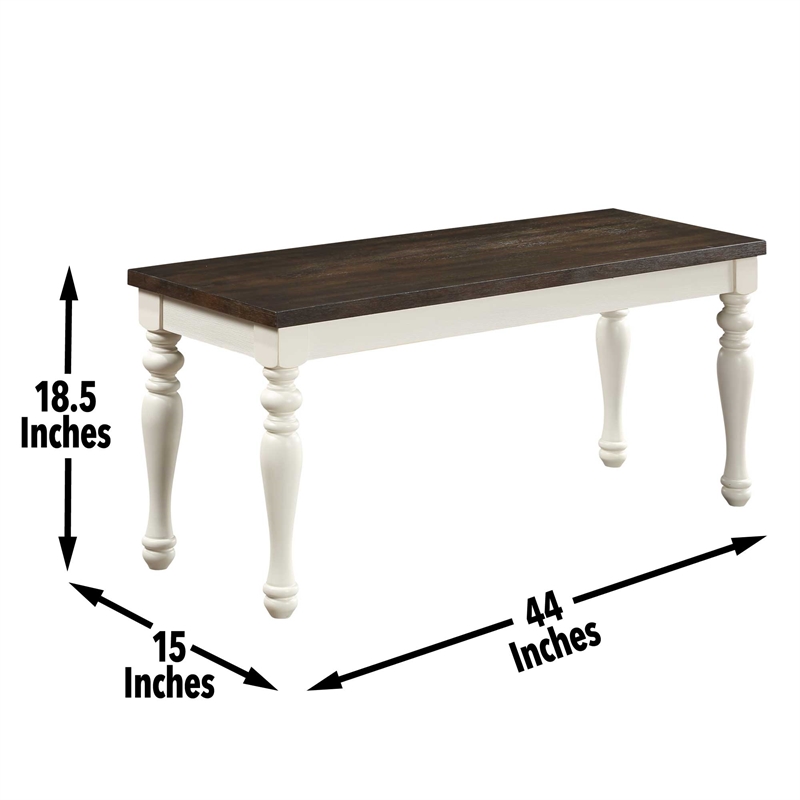 Pemberly Row Farmhouse Engineered Wood Two-Tone Bench in White