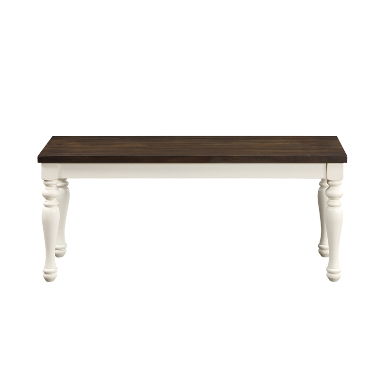 Pemberly Row Farmhouse Engineered Wood Two-Tone Bench in White