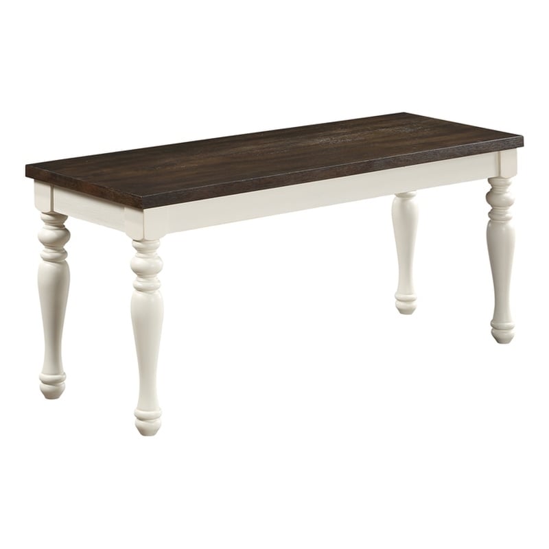 Pemberly Row Farmhouse Engineered Wood Two-Tone Bench in White