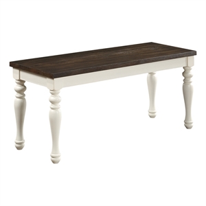 Pemberly Row Farmhouse Engineered Wood Two-Tone Bench in White