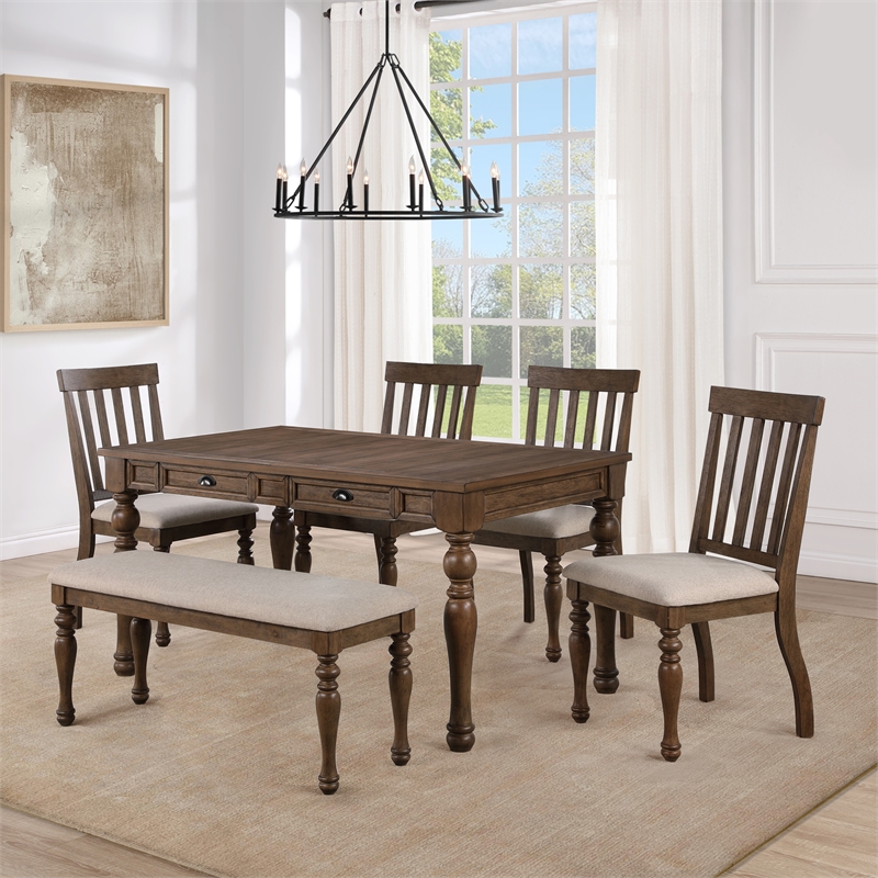 Pemberly Row Farmhouse / Country Polyester Upholstered Bench in Brown