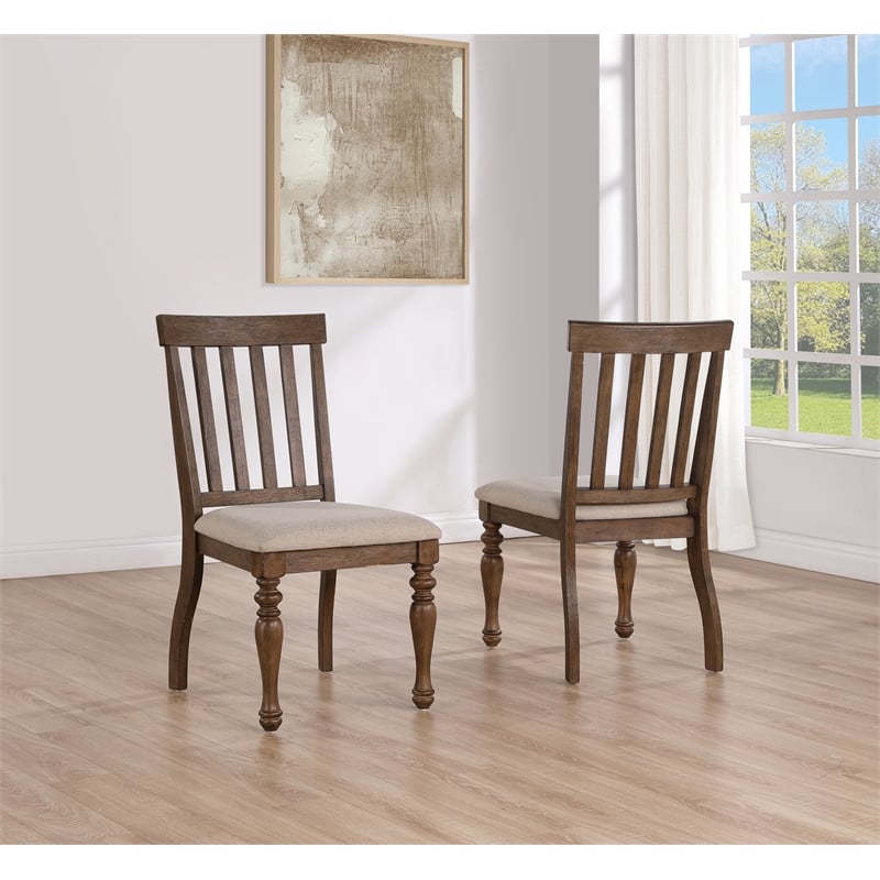 Pemberly Row Polyester Upholstered Side Chair in Brown (Set of 2)