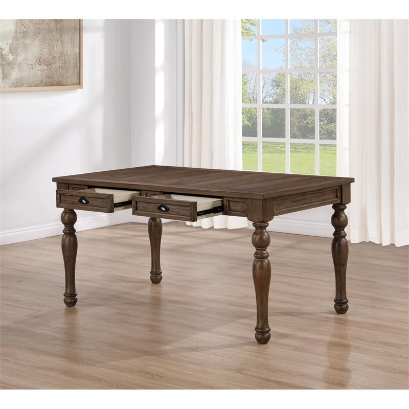 Pemberly Row Farmhouse Engineered Wood Dining Table in Brown