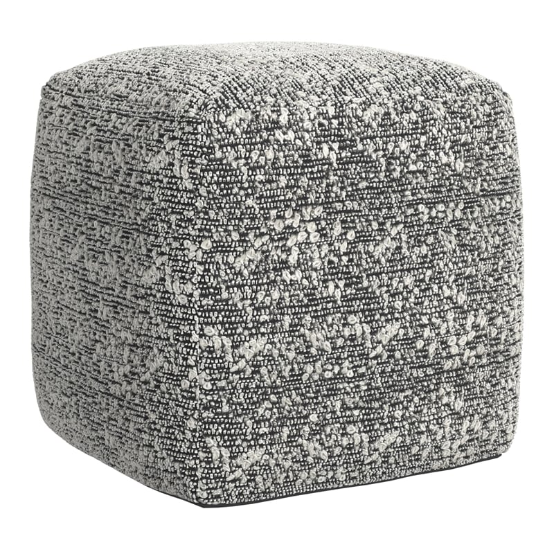 Pemberly Row Boucle Woven Fabric Square Footstool/Pouf in Black