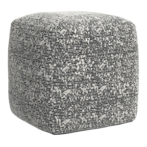 Pemberly Row Boucle Woven Fabric Square Footstool/Pouf in Black