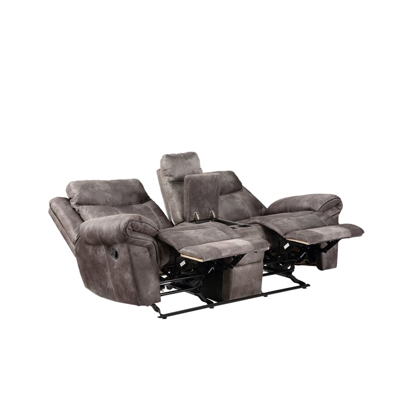 Pemberly Row Transitional Glider Recliner Console Loveseat Gray